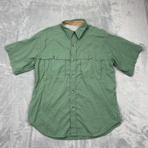 10x Fishing Shirt Mens Large Green Chest Pocket Short Sleeve Collared Button Up